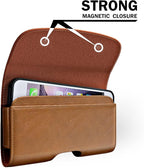 PiTau Holster for Samsung Galaxy Ultra S25 S24 S23 S22 S21 S20 A73 A54 A53, Phone Belt Clip Holder Case for Google Pixel Pro XL 9 8 7 6 4 3, Men's Big Cellphone ID Card Carrying Pouch, Brown X-Large