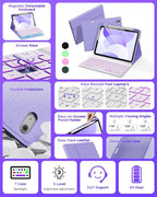 Folio Keyboard Case for iPad 10th Gen 10.9 inch (2022) and iPad 11th (A16, 2025), Magnetic Wireless Detachable Keyboard, 7-Color Backlight, Thin & Light, Pencil Holder (Purple)