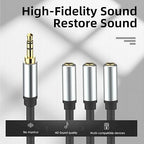 3.5mm Stereo Audio Splitter Cable, Gold Plated 3.5mm (1/8") TRS 1 Male to 3 Female 3-Way Stereo Aux Splitter 1 Input 3 Output Stereo Audio Distributor Cable (3-Pole)