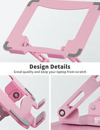 SOUNDANCE Laptop Stand with 360° Rotating Base, Ergonomic Computer Riser for Desk, Adjutable Height Muti-Angle, Foldable Laptop Mount, Stable Metal Holder Support 10-15.6" Notebook PC, Pink