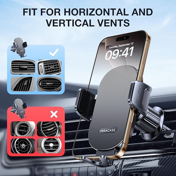 Miracase Phone Holders for Your Car with Metal Hook Clip, Air Vent Cell Phone Stand Car Mount, Universal Automobile Cradle Fit for iPhone Android and All Smartphones, Dark Grey