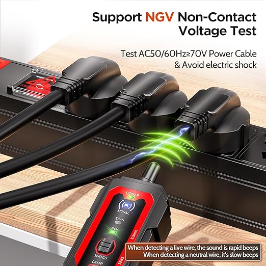 AMPCOM Wire Tracker & Network Cable Tester with PoE Detection, NCV Voltage Detection, RJ45/RJ11 Line Tracer, Type-C Rechargeable, LED Light, for LAN/Ethernet/Telephone Continuity Testing