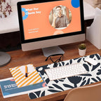 Desk Pad, Hand Drawn Leaves and Flowers Desk Mat, Abstract Plant Large Gaming Mouse Pad with Non-Slip Base and Stitched Edge, 31.5"x11.8"