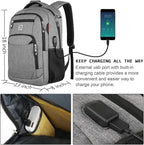 Laptop Backpack,Business Travel Anti Theft Slim Durable Laptops Backpack with USB Charging Port,Water Resistant College Computer Bag for Women & Men Fits 15.6 Inch Laptop and Notebook - Grey