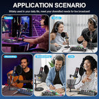 Podcast Equipment Bundle for 2 with Dual 48V XLR Condenser Micophones with Mic Pop Filters Audio Equipment for Live Streaming/ Recording, Online Gaming for Phone/ Laptop/ PC Audio Interface M100