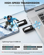MFi Certified 256GB Flash Drive for iPhone iPad, Photo Stick for External Memory Storage, Easily Back Up and Save Photos Videos, USB Memory Stick Thumb Drive for iPhone/iPad/Android/PC (Black, 256GB)