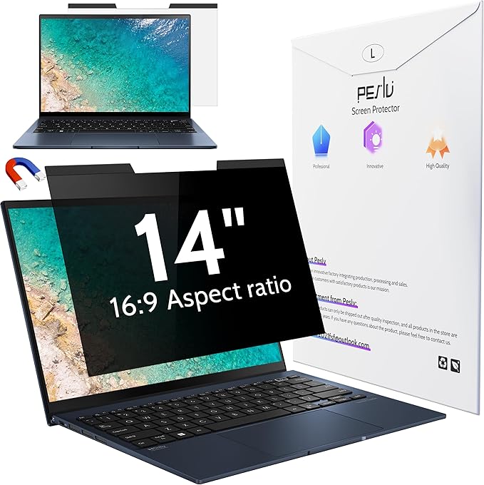 Magnetic Laptop Privacy Screen 14 inch for 16:9 Computer Monitor, 14" Removable Anti Glare Protector Blue Light Filter Shield Compatible with Lenovo Hp Dell Acer Asus Thinkpad Envy Xps