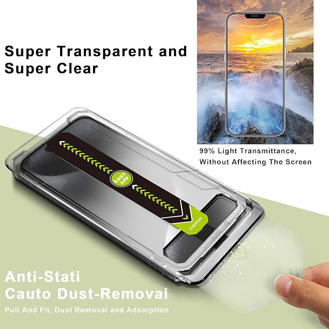 (2-Pack Ultra HD Clear Screen Protector for iPhone 12 Pro Max (6.7-Inch),9H Tempered Glass,Full Coverage,Anti-Fingerprint,Auto Dust Removal,Bubble-Free,Easy Installation