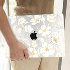 TWOLSKOO Compatible with M4 MacBook Air 15 inch Case 2025-2023 Released Model M4 A3241 M3 A3114 M2 A2941, Plastic Hard Shell & Screen Protector & Keyboard Cover & Type C Adapter, Gold Cherry Blossom