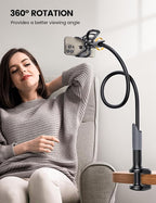 Lamicall Gooseneck Phone Holder for Bed - Cell Phone Mount Clamp Clip, Flexible Long Arm, Overhead Mount for Desk Headboard Bedside, for iPhone 16 Pro Max, 15 Pro Max, 14 Plus, 13 Mini & 4-7" Phone