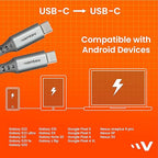Ventev Helix 3ft Expandable USB C to USB C Cable | Fast Charging Cable for iPhone 16/16 Pro/15, MacBook, iPad Pro, Pixel 9, Samsung S25 | No Tangle Cord for Fast Charger, Crafted for The Car, Gray