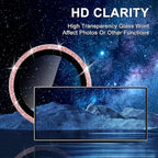 for Samsung Galaxy S25 Ultra Camera Lens Protector, Individual Metal Ring Tempered Glass Lens Cover, [Strong Adsorption] Scratch Resistant Ultra-Thin HD Clear Lens Cover, 1 Set-Pink Sparkly