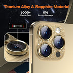 Camera Lens Protector for iPhone 16 Pro Max/16 Pro/15 Pro Max/15 Pro/14 Pro Max/14 Pro, Aluminum Alloy Sapphire Glass Camera Screen Cover, Case Friendly- Glitter Gold