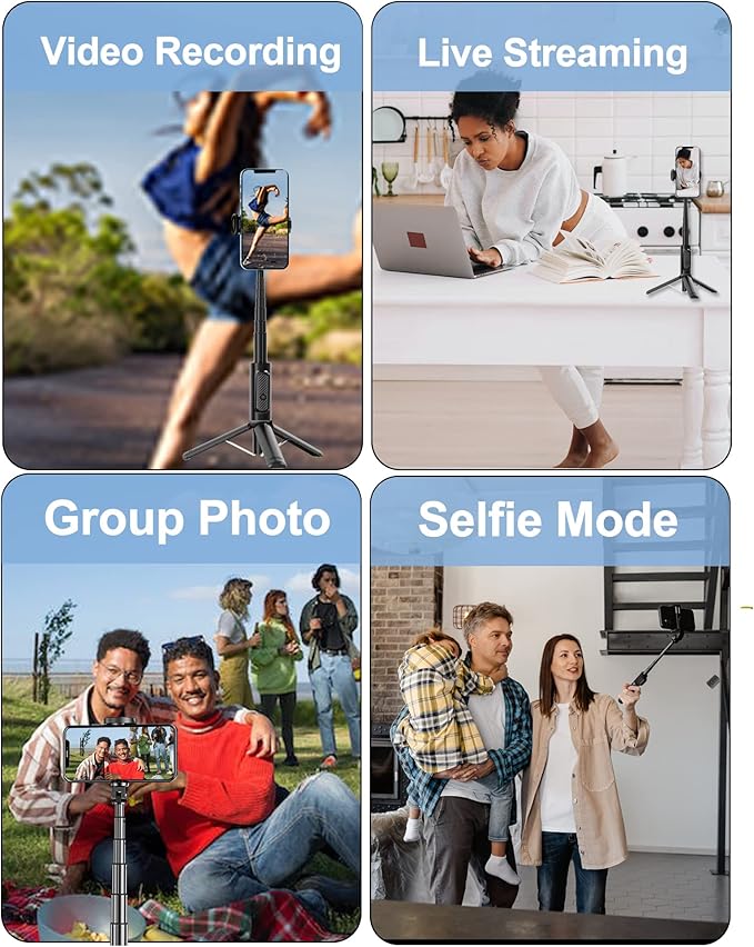 Selfie Stick Tripod with Remote Aluminum Alloy Phone Tripod Bluetooth Remote and 270°Rotation Stand Compatible with iPhone and Android Phone