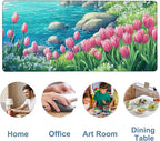 Large Mouse Pad Blooming Tulips Gaming Desk Pad Computer Keyboard Non-Slip Waterproof Mouse Mat with Rubber Base and Stitched Edges Entertainment Office Writing Desk Mat 35.4 x 15.7 Inches