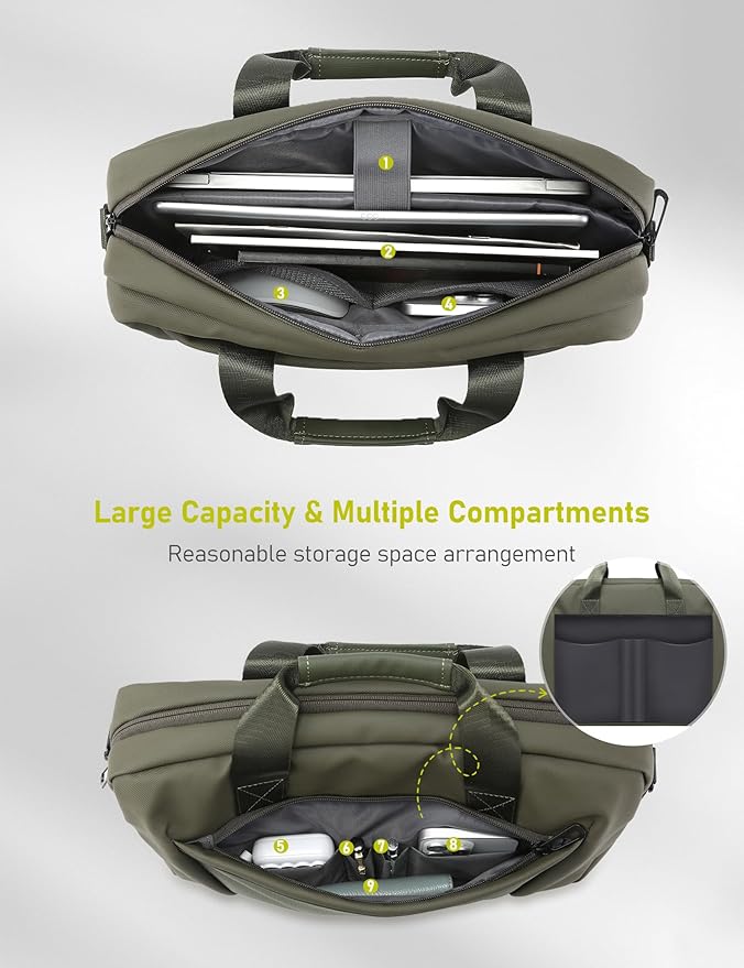 13-14 Inch Laptop Shoulder Bag Business Briefcase Water Resistant Computer Messenger Bags Compatible with MacBook Pro 14, MacBook Air 13 M4, HP, Dell, ASUS Notebook, Green