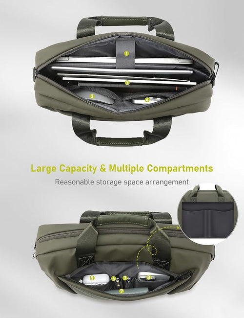 13-14 Inch Laptop Shoulder Bag Business Briefcase Water Resistant Computer Messenger Bags Compatible with MacBook Pro 14, MacBook Air 13 M4, HP, Dell, ASUS Notebook, Green