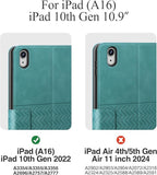 auaua Case for iPad (A16) 11th Generation 11 Inch 2025, iPad 10th Generation 10.9 Inch 2022, with Pencil Holder, Auto Sleep/Wake, Adjustable Stand, PU Leather (Green)