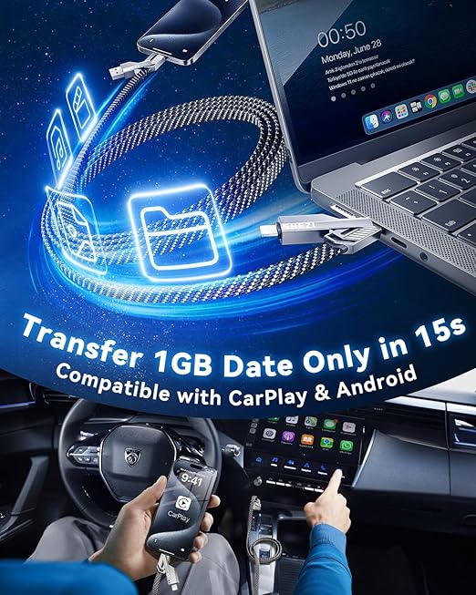 [One is Enough] 4-in-1 Compatible with USB C to Lightning Cable, 240W High-Speed Charging & Fast Data Transfer,CarPlay & Android Auto Support Multi Charger Cord Combo for iPhone/Samsung/iPad,5FT