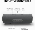 Cleer Scene Wireless Bluetooth Speaker, Stereo Wireless Pairing, Waterproof IPX7, 12Hrs Play time, Deep Bass, Built-in Mic, Powerful Portable Speakers, for Outdoor & Party, Home, Grey