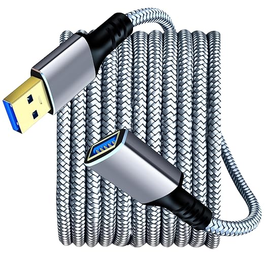 Tan QY USB 3.0 Extension Cable 10Ft, USB 3.0 High Speed Extender Cord Type A Male to A Female for PlayStation, Xbox, USB Flash Drive, Hard Drive, Card Reader,Scanner,Printer,Keyboard (Silver, 10Ft)