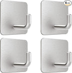 VIS'V Adhesive Hooks, Metal Shower Wall Stick on Hooks, Waterproof, 2 Extra Adhesive Strips, Silver, 4 Pcs