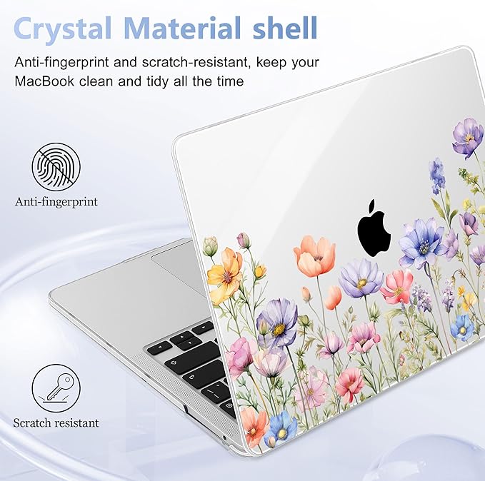 May Chen Case for MacBook Pro 13 inch M2 2023,2022,2021,2020 A2338 M1 A2251 A2289, Plastic Hard Shell Case for MacBook Pro 13" with Touch Bar Fits Touch ID, Wild Flowers