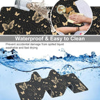Golden Butterflies Desk Mat,Large Butterfly and Round Spots Gaming Keyboard Mouse Pad,Non-Slip Rubber Base Desk Pad Thick Stitched Edges Waterproof Mousepad Mouse Mat 31.5"x11.8"