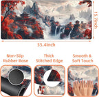 Mouse Pad Large Chinese-Style Landscape Painting Non-Slip Gaming Desk Mat with Stitched Edge Laptop Keyboard Desk Pad for Work Home Gaming (35.4 x 15.7 Inches)