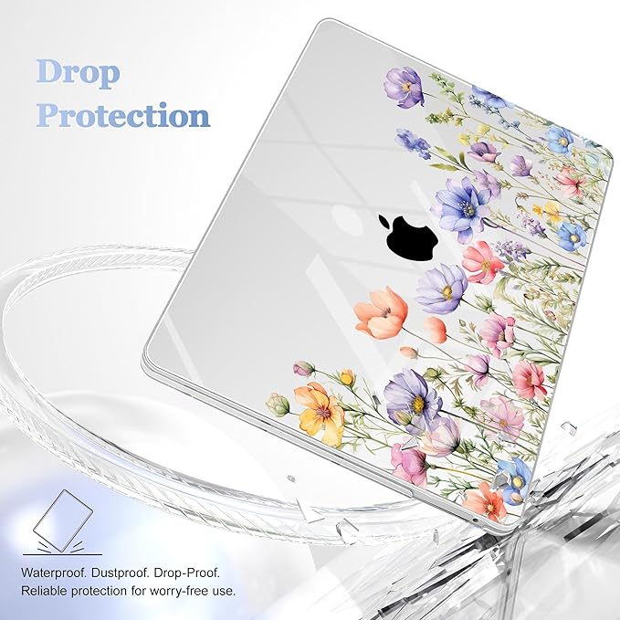 May Chen Case for MacBook Pro 13 inch M2 2023,2022,2021,2020 A2338 M1 A2251 A2289, Plastic Hard Shell Case for MacBook Pro 13" with Touch Bar Fits Touch ID, Wild Flowers