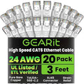 GEARit Cat 6 Ethernet Cable (20-Pack 3 Feet) Cat6 Network Patch, 10Gbps, RJ45, Snagless Cord, Gold-Plated Connectors, Internet for PC, TV, Tablet, Router, Printer, Servers, IT Data Center - White