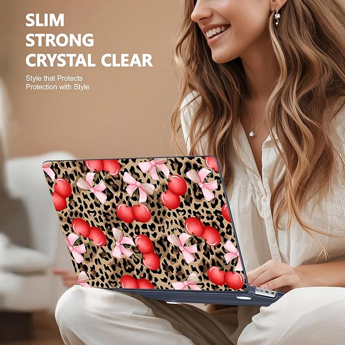 Case for MacBook Air 15 Inch 2025 2024 2023 Release M4 A3241 M3 A3114 M2 A2941, Hard Shell with Screen Protector & Keyboard Cover, Compatible with Touch ID, Leopard Cherry