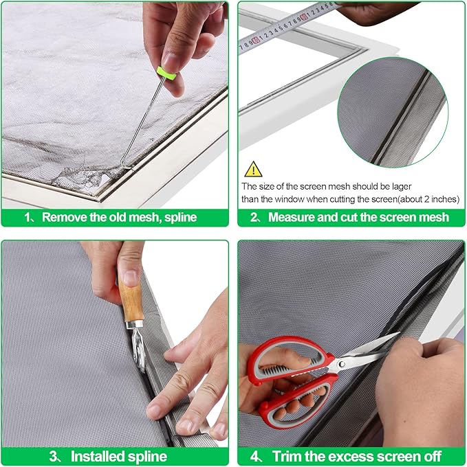 QWR Pet Proof Window Screens and Screen Door Replacement Kit, 59"x106" Durable High Hardness Vinyl Coated Polyester-Like Screen Repair Kit for Sliding Screen Door,Patio and Windows.(Folded Package)