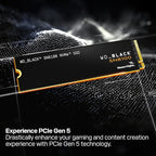 WD_BLACK 1TB SN8100 NVMe SSD Internal Solid State Drive - Gen 5 PCIe 5.0x4, M.2 2280, Seq. Read Speeds Up to 14,900 MB/s, Best for AI Applications, Gaming, and Video Editing - WDS100T1X0M