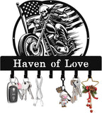 Personalized Skull Motocycle Key Holder Wall Mount, Custom Metal Key Rack Key Holder with Name, Deer Cabin Wall Keys Hanger with Hooks for Entryway, Front Door, Hallway, Kitchen, Living Room