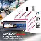 LVYUAN 1000 Watt Pure Sine Wave Power Inverter 24V to 110V/120V DC to AC Converter with Dual Sockets, Dual USB Ports, LED Display for Home Outdoor RV Car Power Inverter Power Adapter