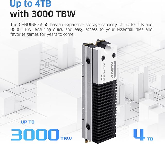 KLEVV Genuine G560 4TB M.2 2280 NVMe PCIe Gen5x4 Internal SSD Heatsink Included, up to 14000MB/s with DRAM Cash (K04TBM2SP0-G56)