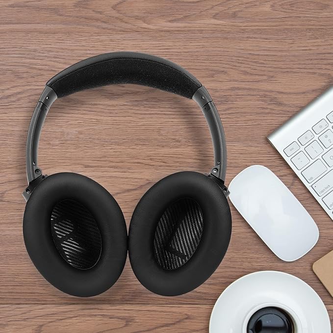 Replacement Earpads Cushions for Bose QuietComfort35&35ii(QC35 II & QC35) Headphones - Professional Positioning Tools Included, Noise-Isolating Memory Foam & Breathable Leather (Black)