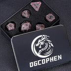 Metal DND Sci-fi Dice Set 7PCS Stripe Polyhedral Dice for Dungeons Dragons RPG Role Playing Game, Glitter D and D Dice with Gift Box D6 D8 D10 D12 D20 (Black&Purple Red)