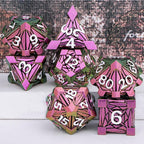7PCS Metal DND Dice Set with Box, Debris RPG Red D and D Dice for D&D Tabletop Games Role Playing Game, Polyhedral Dice Set D20 D12 D10 D8 D6 D4