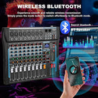 8 Channel Audio Mixer Sound Board Mixer 16 DSP Effect Audio Interfacer w/USB Drive for Computer Recording, 48V Power, XLR Microphone Jack DJ Mixer for Karaoke Studio Streaming Recording