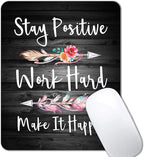 IMAYONDIA Rustic Black Wood Grain Mouse Pad, Black and White Quote Mouse Pad Office Decor, Mousepad Inspirational Quotes for Women, Stay Positive Work Hard and Make It Happen, 9.5 x 7.9 Inch