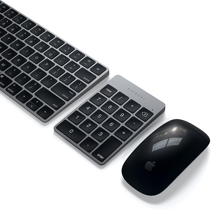 Satechi Slim Aluminum Bluetooth Keypad, Wireless Number Pad with 18 Keys, Micro USB Rechargeable Numpad, External Number Pad for MacBook Air/Pro M4, iPad Air/Pro M4/M3, iMac, PC - Space Gray