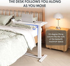 FLEXISPOT Adjustable C Table with Wheels, Mobile Snack Side End Table Sofa Couch Bedside Table Laptop Rolling Cart TV Tray Night Stand Small Space Side Table,(31.5" W x 17.7" D,White)