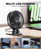 JZCreater USB Desk Fan, Mini Portable, 3 Speeds Desktop Table Cooling, Plug in Power, Rotation Strong Wind, Quiet Personal Small for Home Office Travel Bedroom, Black