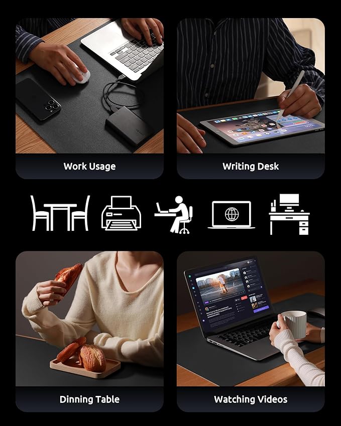 YSAGi Desk Mat, Desk Pad, Waterproof Desk Pad, 35.4" x 17" Laptop Leather Desk Pad Protector, Large Desk Blotter for Keyboard and Mouse, Desk Writing Pad for Office and Home (35.4" x 17", Black+Grey)
