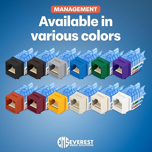 Everest 45° Angled RJ45 Cat5e Keystone Jacks 10-Pack in Gray - Slim Profile Female RJ45 Connectors - Cat 5e Keystone Jack - Compatible with 45° Angled Speed Termination Tool - 45Term (B0BL3GS7ZY)