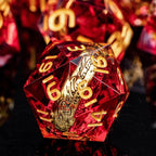 Magic Golden Ring DND Dice Set Sharp Edge Red Resin Dice with Box, for use with Dungeons Dragon RPG D&D Tabletop Games Lord D and D Polyhedral Dice Set