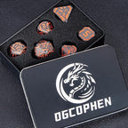 Metal DND Sci-fi Dice Set 7PCS Luminous Orange Stripe Polyhedral Dice for Dungeons Dragons RPG Role Playing Game, Glitter D and D Dice with Gift Box D6 D8 D10 D12 D20