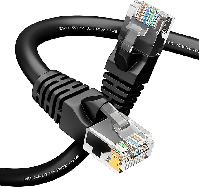 GEARit Cat 6 Ethernet Cable (1-Pack 7 Feet) Cat6 Network Patch, 10Gbps, RJ45, Snagless Cord, Gold-Plated Connectors, Internet for PC, TV, Tablet, Router, Printer, Servers, IT Data Center - Black